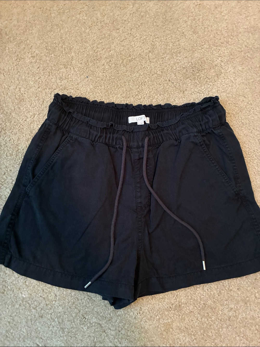 LOFT Black High-Rise Drawstring Shorts